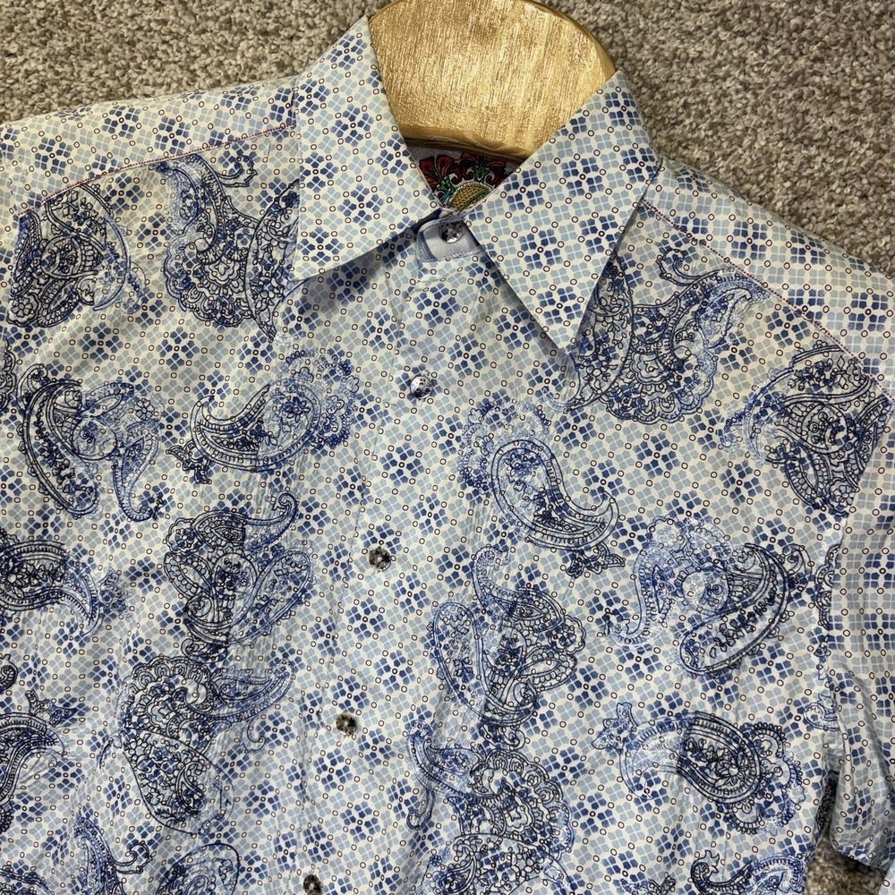 Robert Graham Shirt Mens XL Blue Paisley Long Sleeve Button Up Cotton Casual